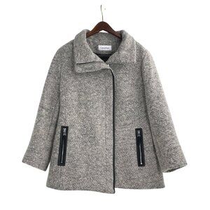 Calvin Klein Womens XL Gray Boucle Wool Blend Asymmetrical Zip Jacket Classic Ch